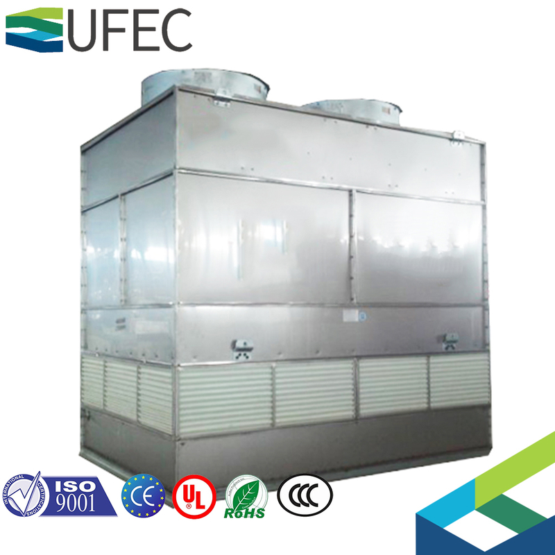 Condensador evaporativo de flujo combinado para enfriamiento de amoníaco y freón
