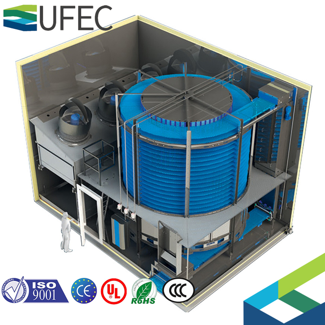 Congelador iqf en espiral de 1500 kg/h, congelador rápido, alimento para pescado congelado industrializado, carne de pollo, refrigeración por aire, congelador en espiral único