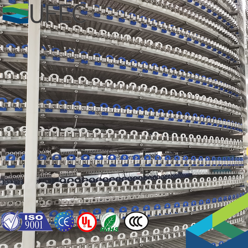 Congelador de doble espiral de alta capacidad para producción de vegetales/mariscos